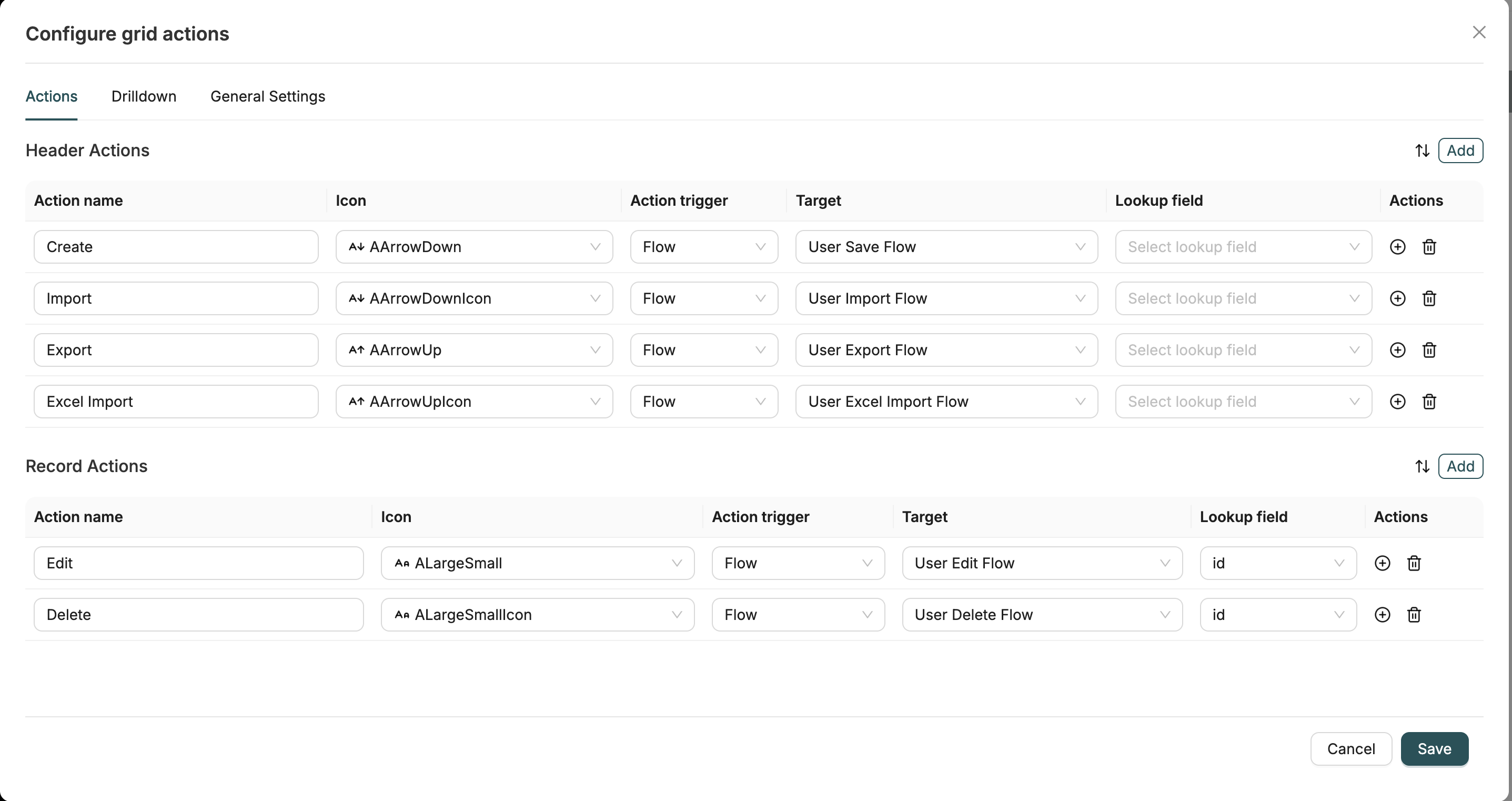 Actions Tab Interface