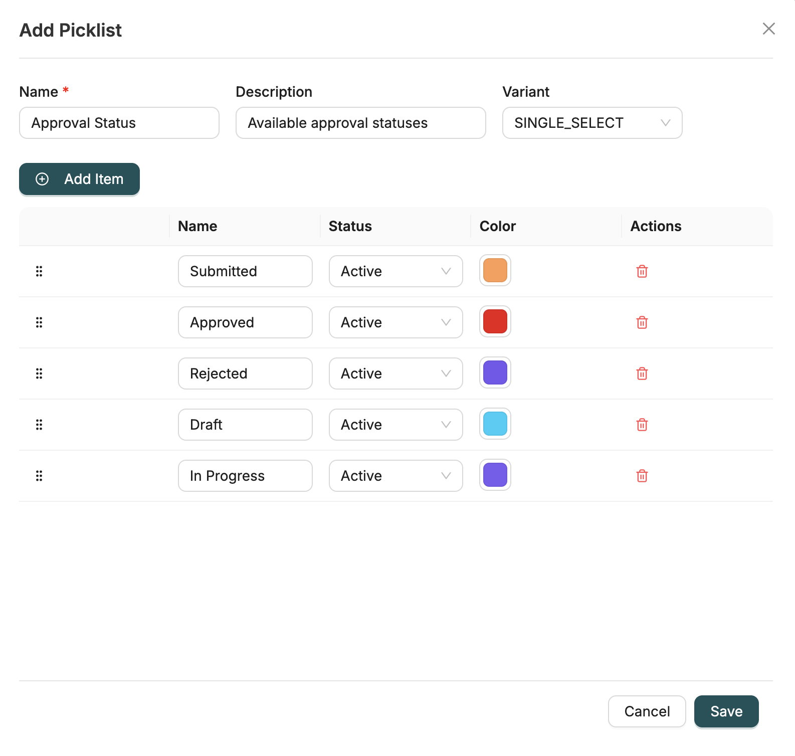 Creating Picklists Interface