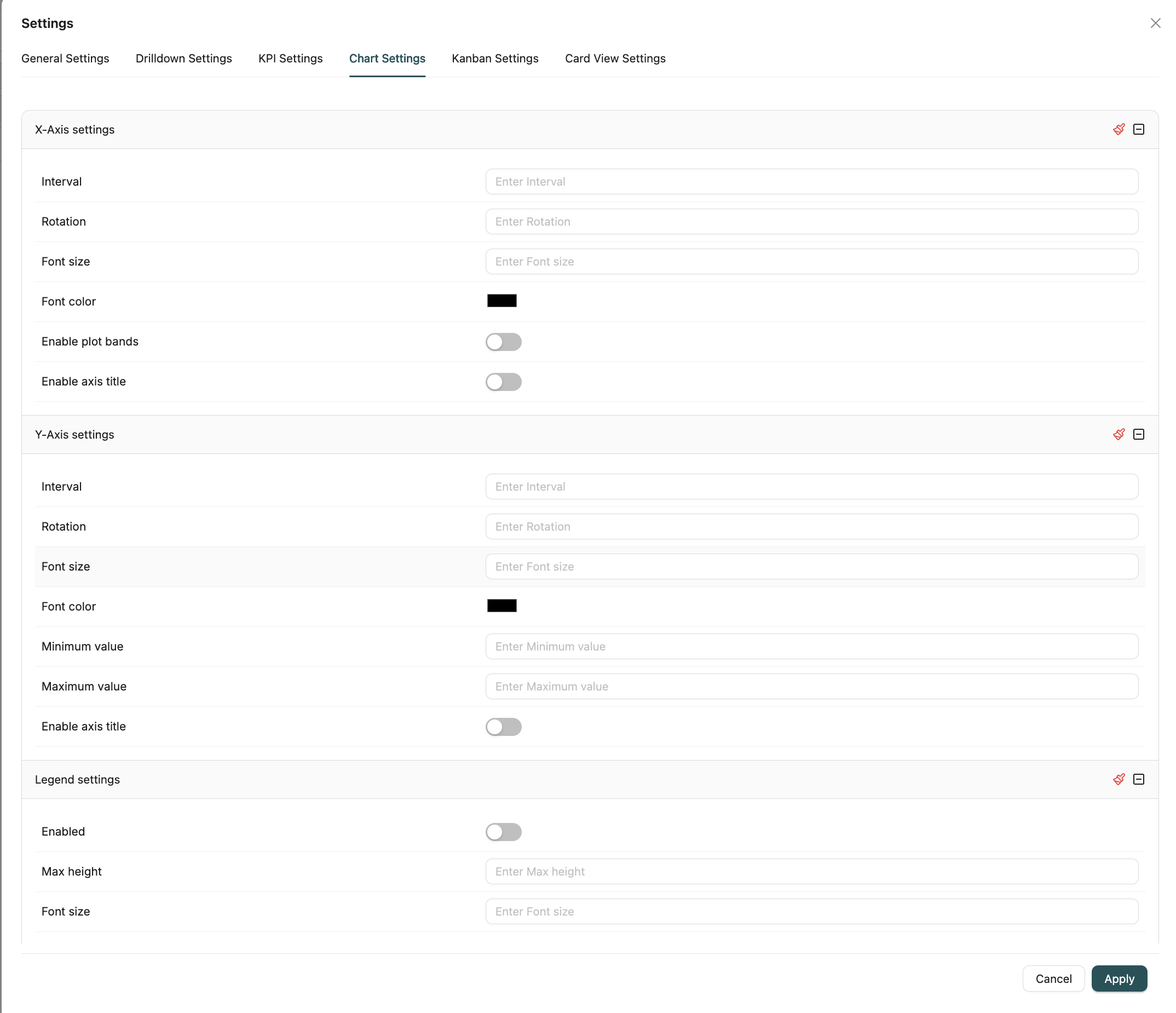 Chart Settings Tab Interface