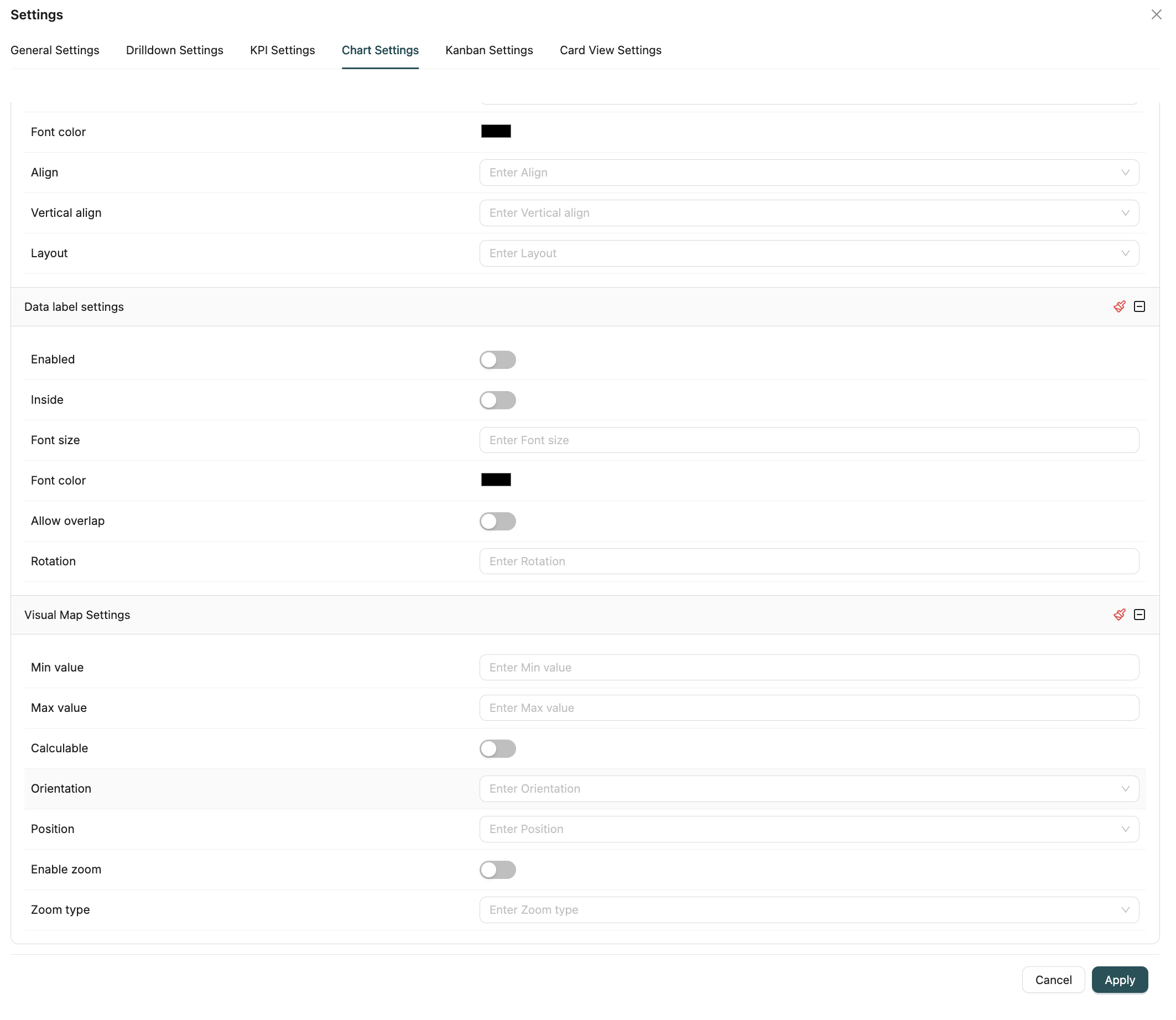 Chart Settings Tab Interface