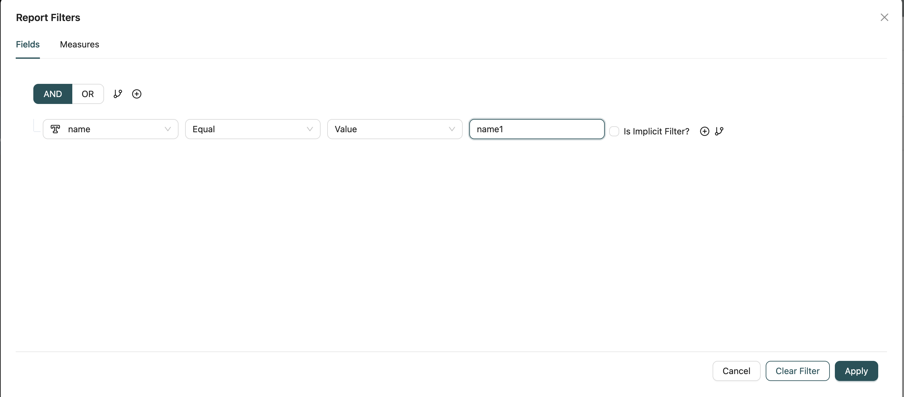 Fields Filter Tab Interface