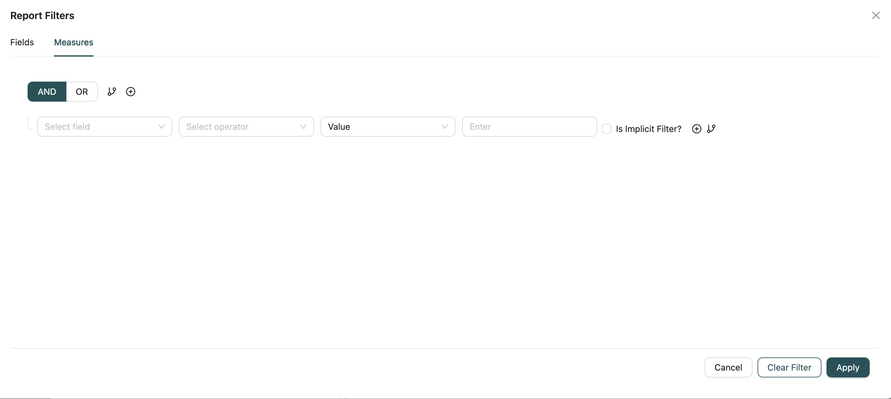 Measures Filter Tab Interface
